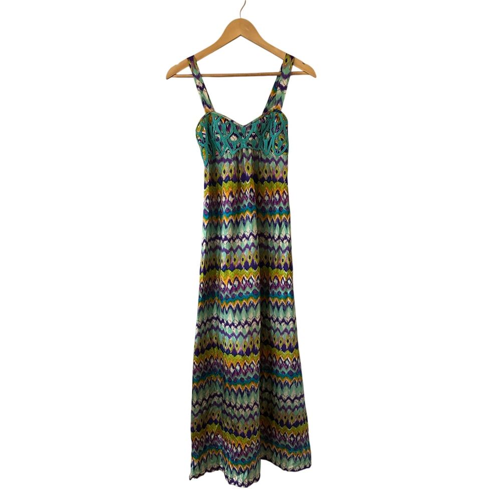 Diane Samandi Multi Color Tribal Print Silk Maxi Dress Size XS